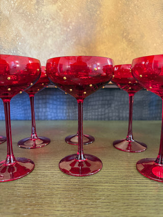 Red Coupe Glass With Gold Beads