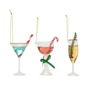 Glass Holiday Cocktail Ornament w/ Glitter, 3 Styles ©